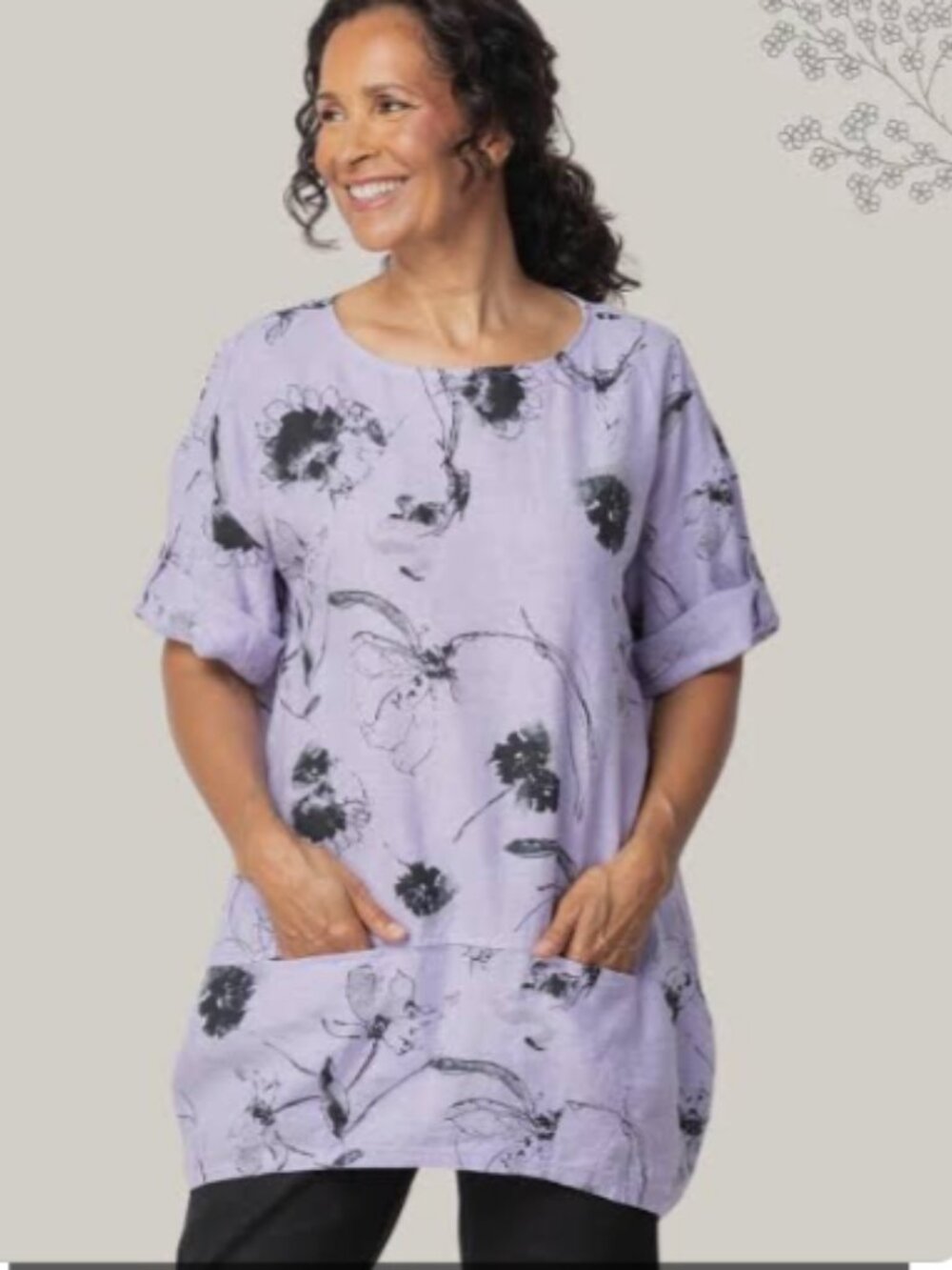 Habitat Lavender Linen Floral Tunic with Black Print